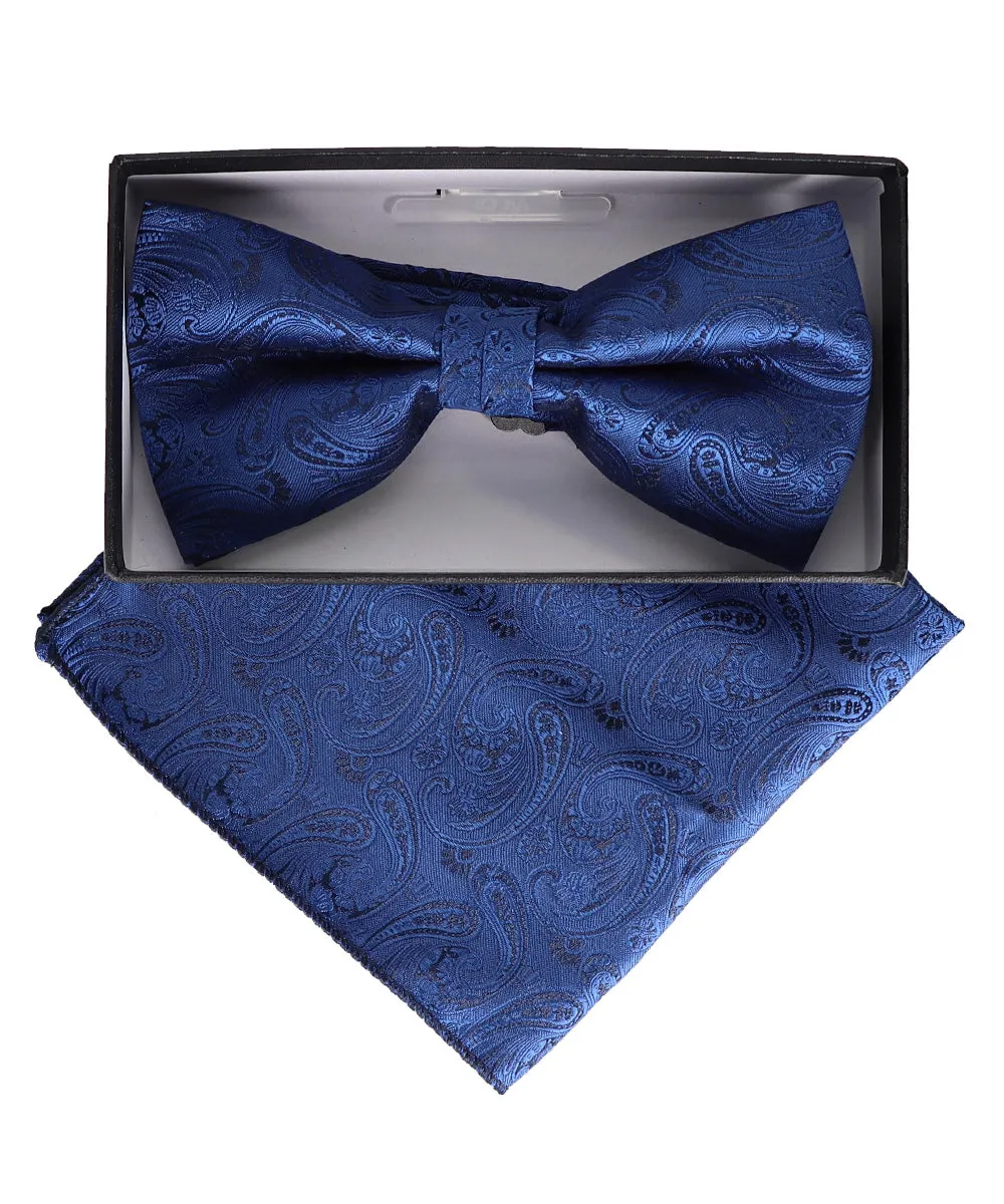 Vittorio Farina Men's Paisley Design Satin Bow Tie & Pocket Square in Gift Box