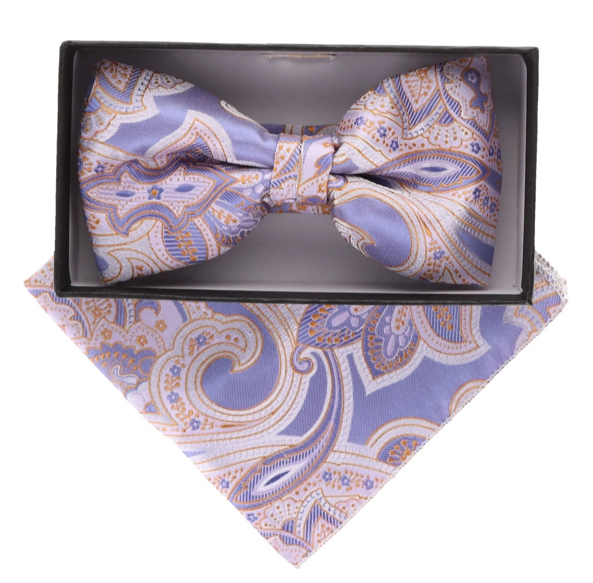 Vittorio Farina Men's Paisley Design Satin Bow Tie & Pocket Square in Gift Box