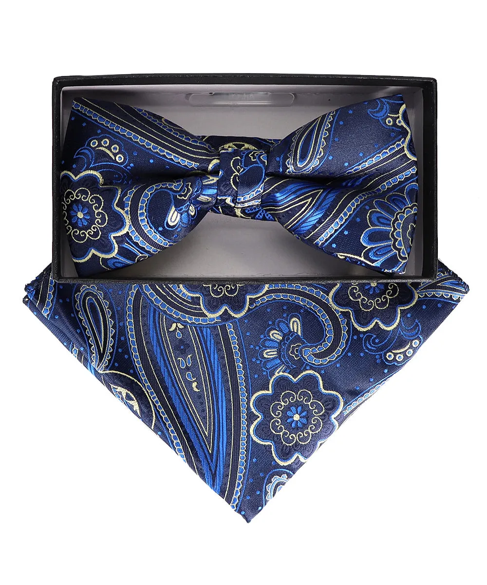 Vittorio Farina Men's Paisley Design Satin Bow Tie & Pocket Square in Gift Box