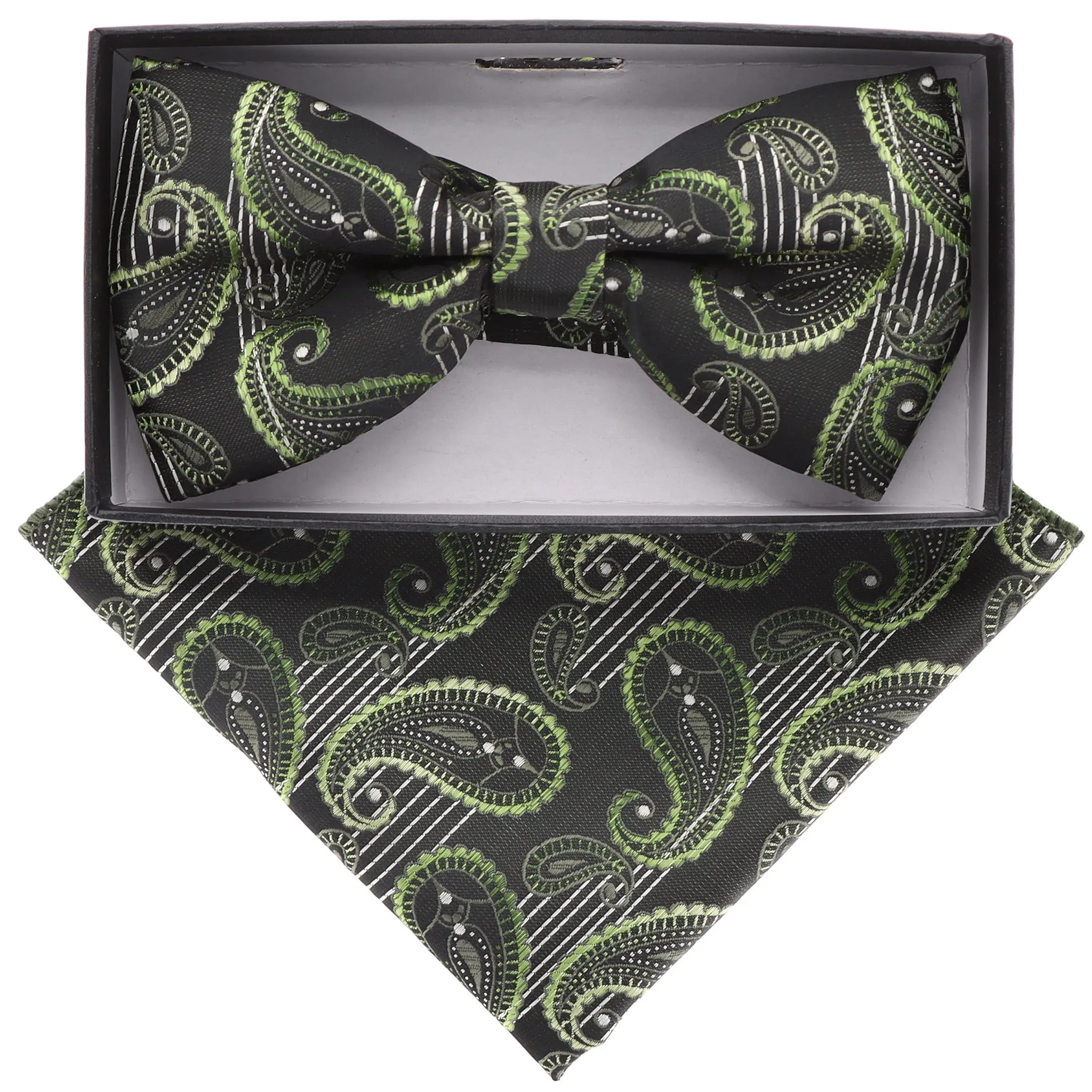 Vittorio Farina Men's Paisley Design Satin Bow Tie & Pocket Square in Gift Box