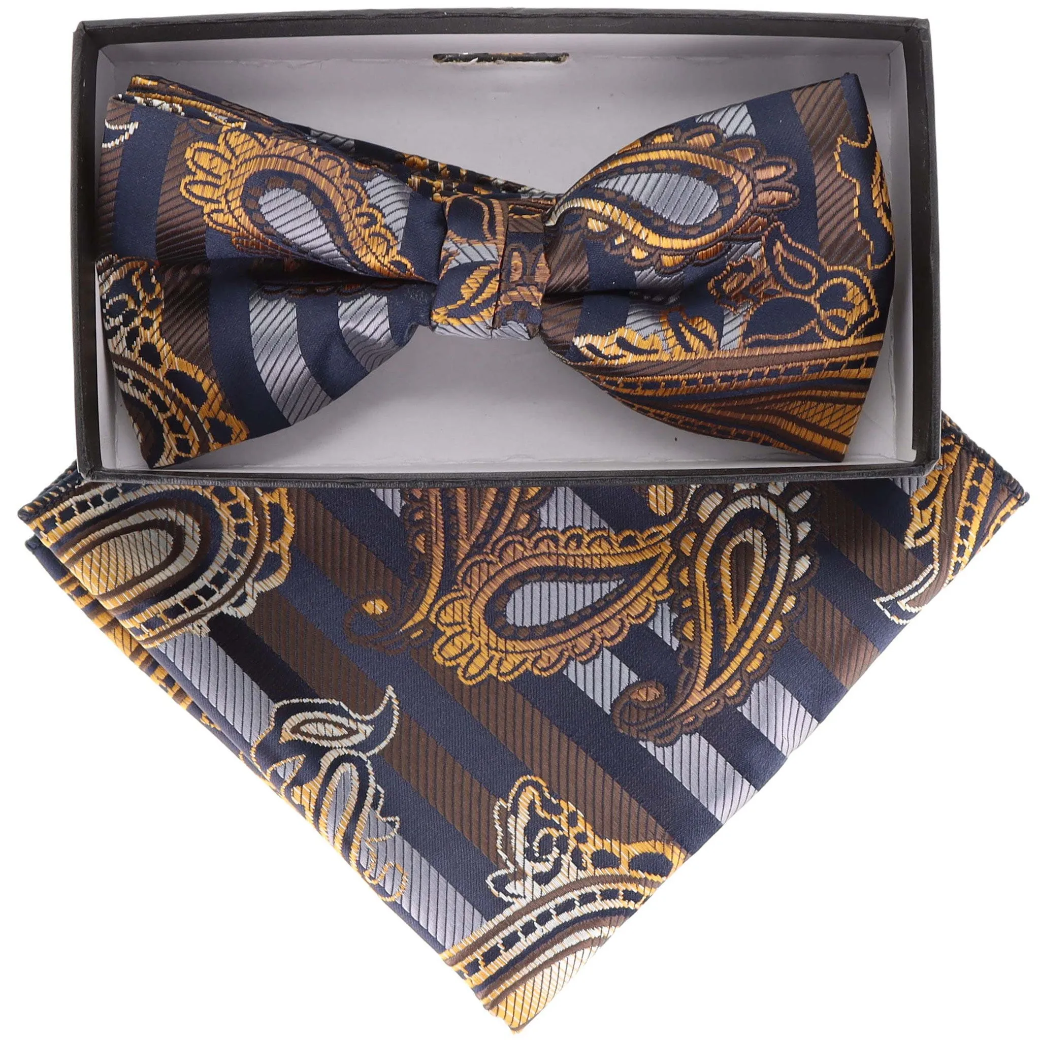 Vittorio Farina Men's Paisley Design Satin Bow Tie & Pocket Square in Gift Box