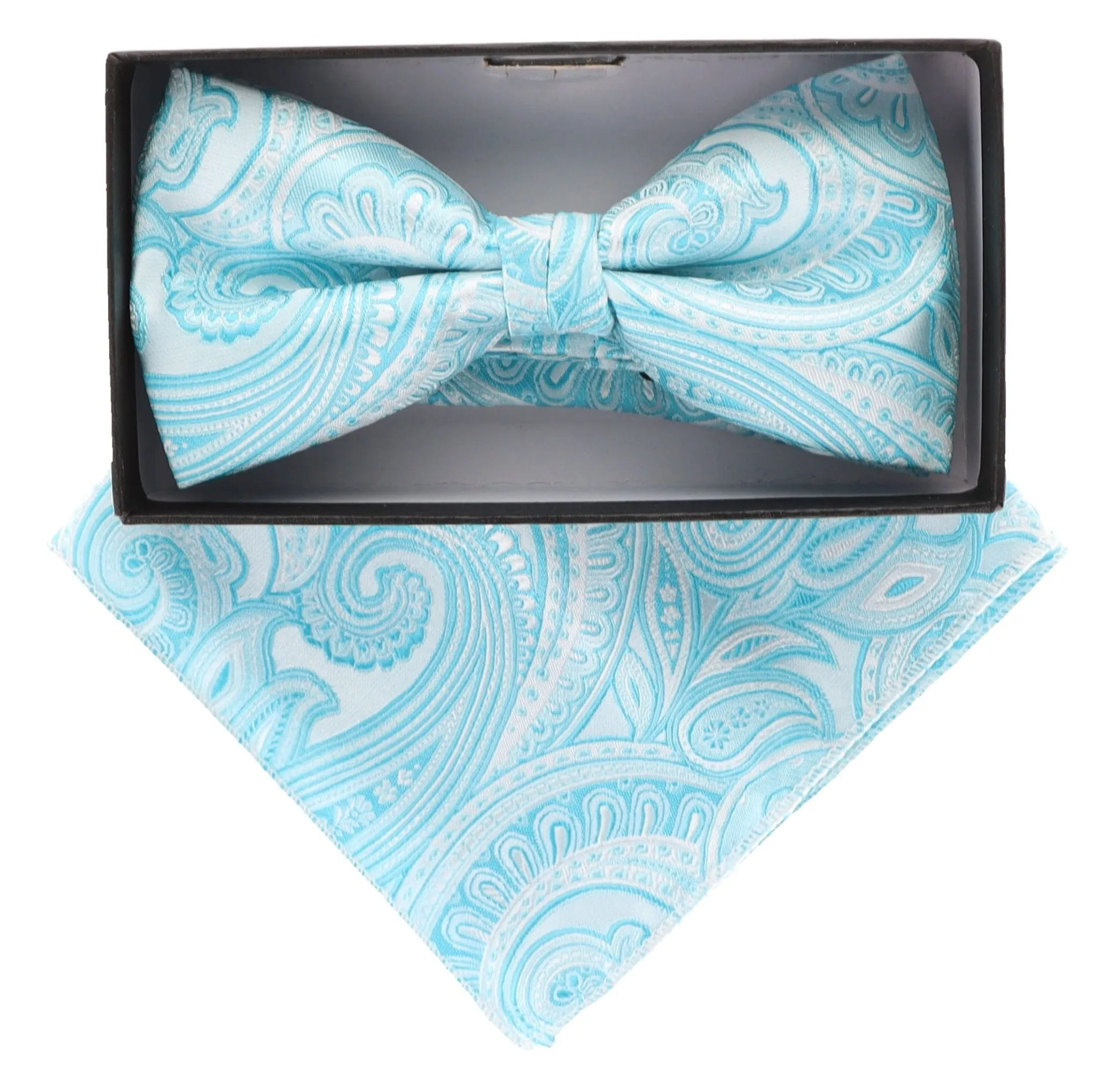 Vittorio Farina Men's Paisley Design Satin Bow Tie & Pocket Square in Gift Box