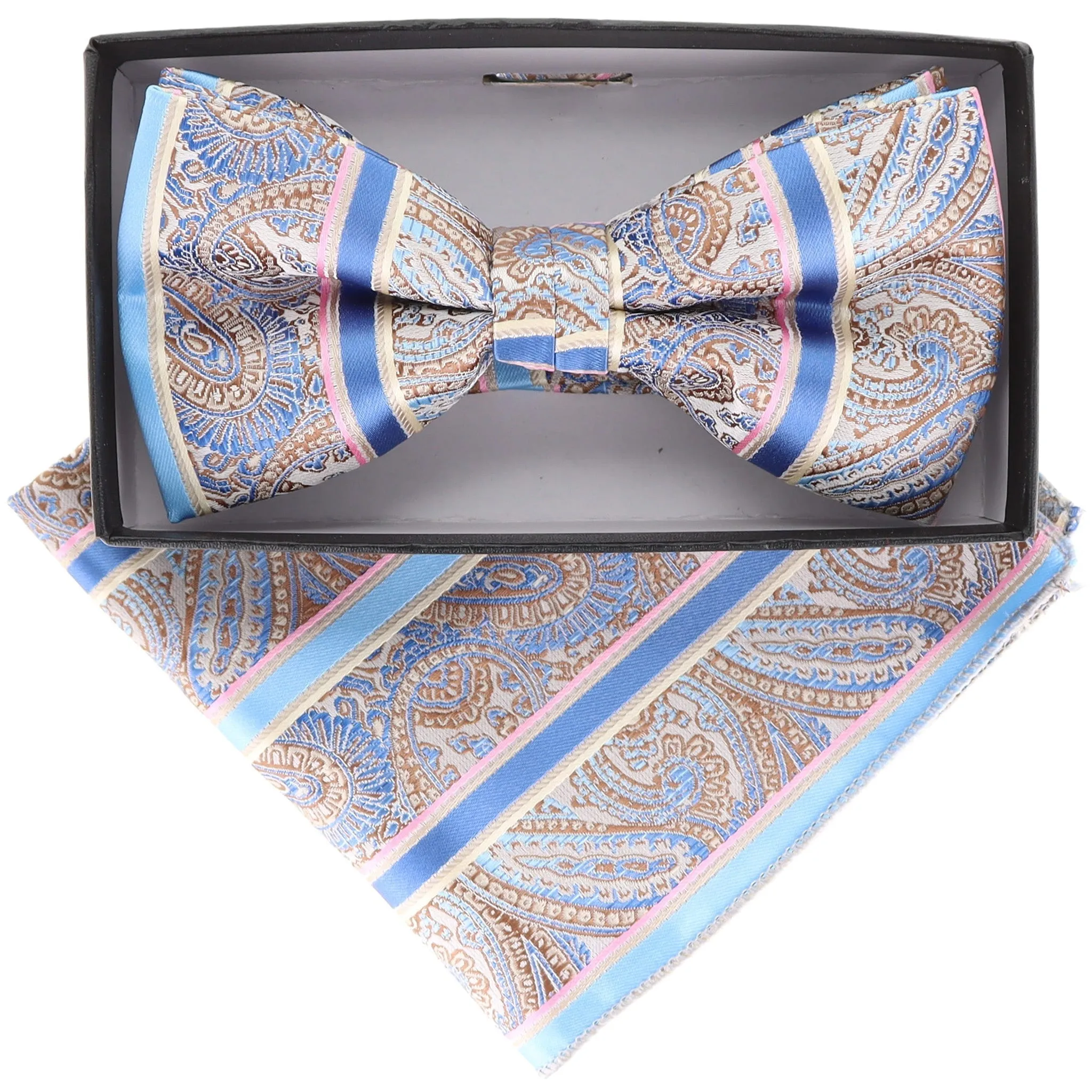 Vittorio Farina Men's Paisley Design Satin Bow Tie & Pocket Square in Gift Box