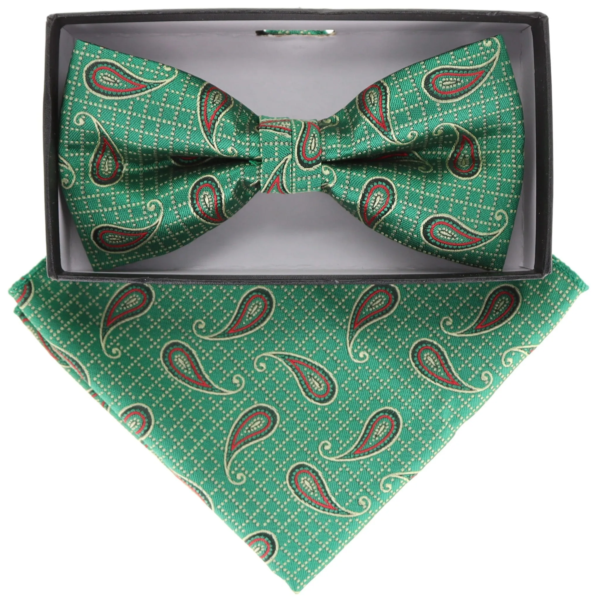 Vittorio Farina Men's Paisley Design Satin Bow Tie & Pocket Square in Gift Box