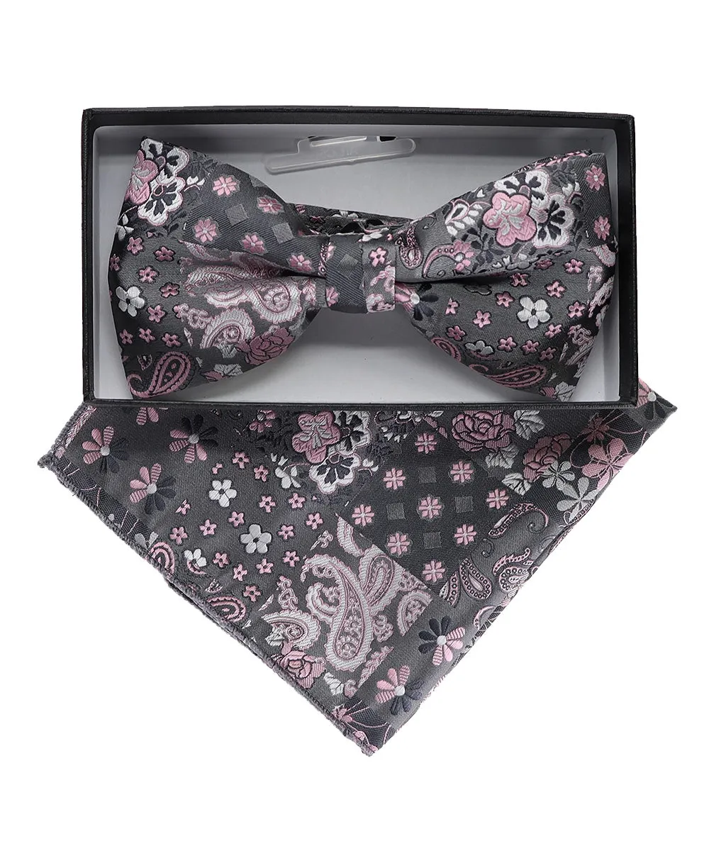 Vittorio Farina Men's Paisley Design Satin Bow Tie & Pocket Square in Gift Box