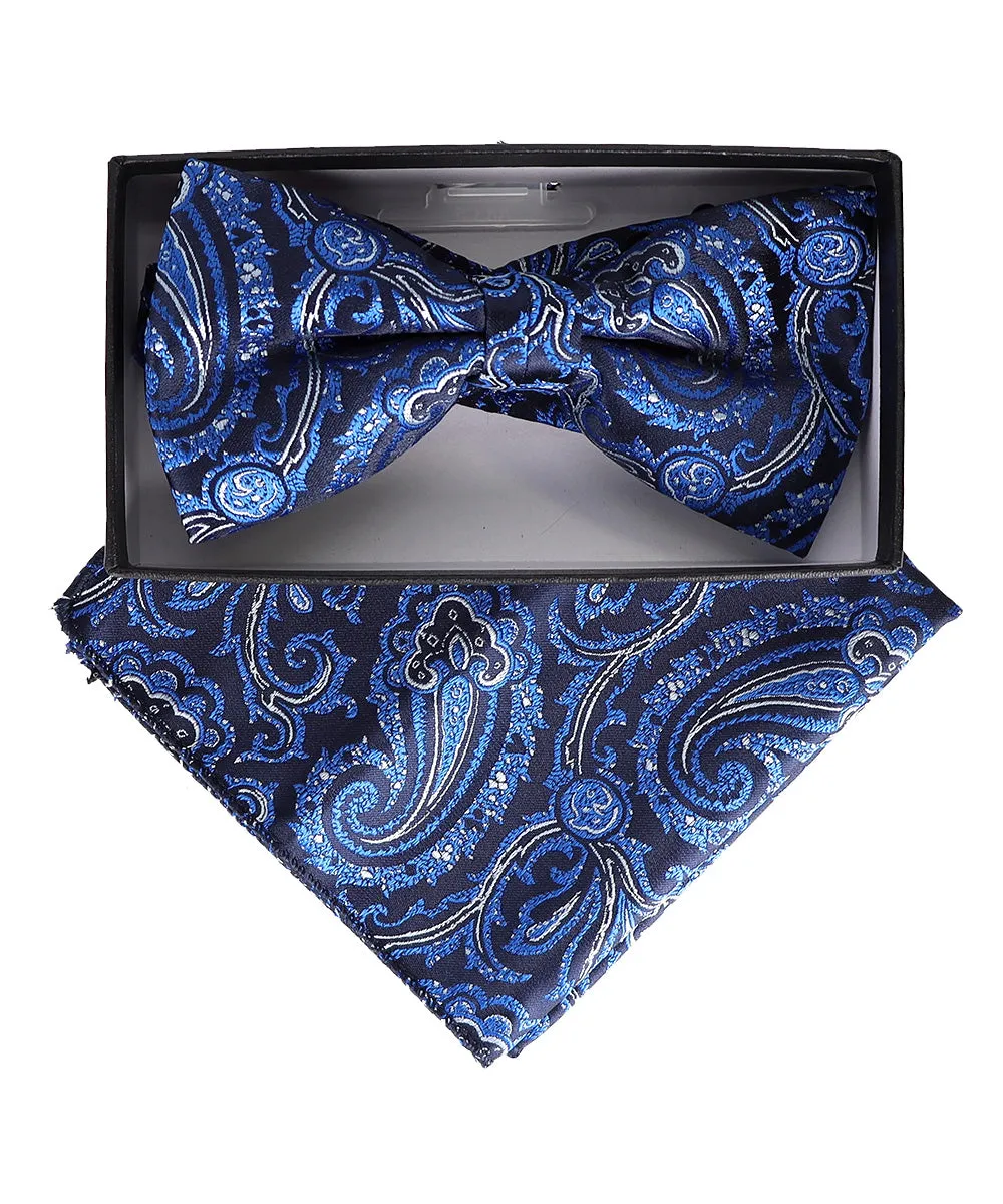 Vittorio Farina Men's Paisley Design Satin Bow Tie & Pocket Square in Gift Box