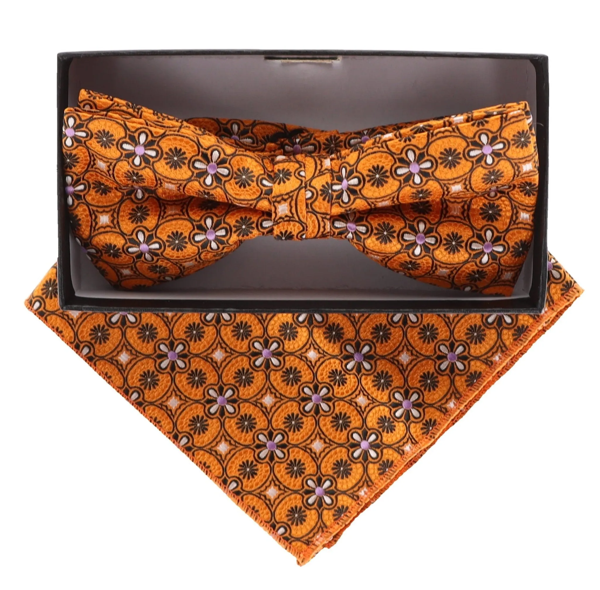 Vittorio Farina Men's Paisley Design Satin Bow Tie & Pocket Square in Gift Box