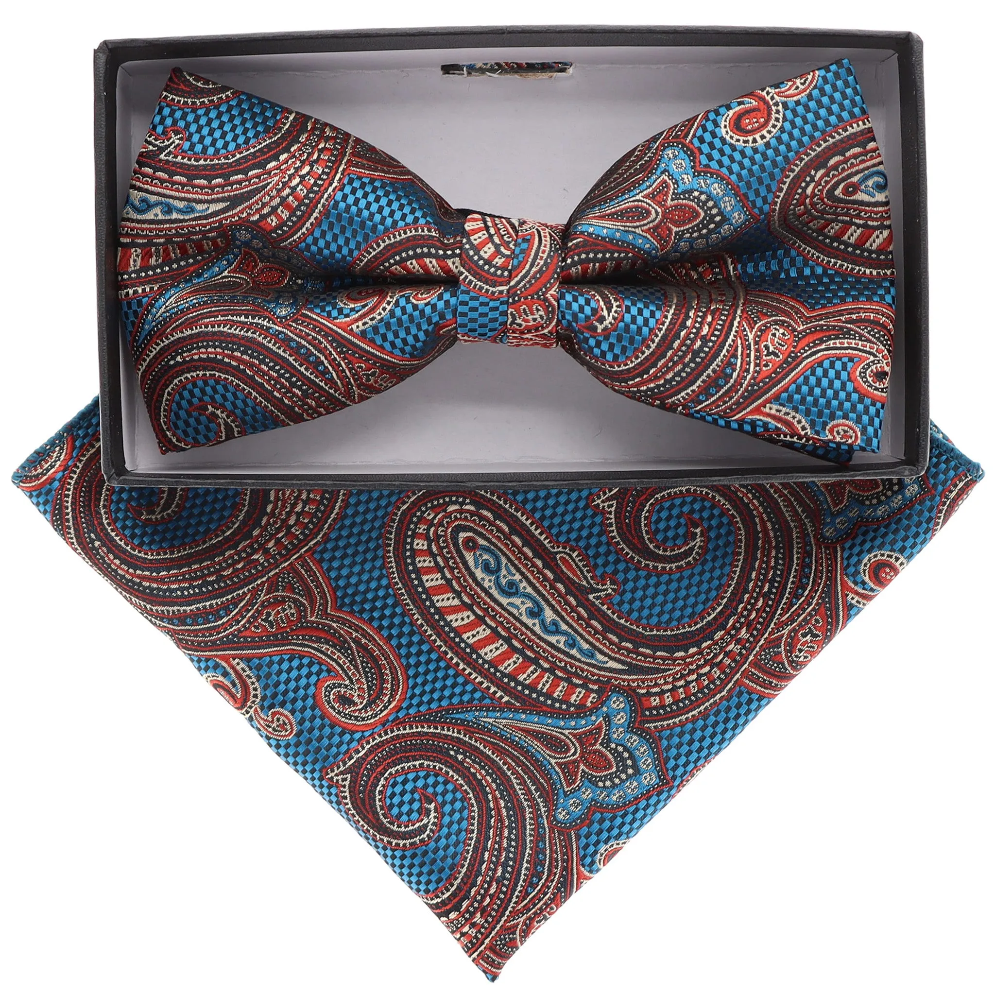 Vittorio Farina Men's Paisley Design Satin Bow Tie & Pocket Square in Gift Box