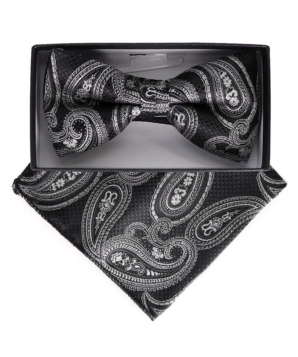 Vittorio Farina Men's Paisley Design Satin Bow Tie & Pocket Square in Gift Box