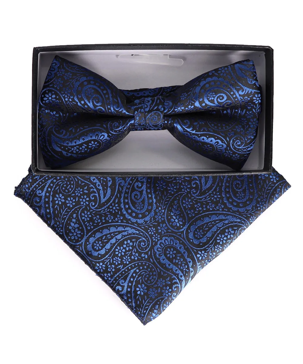 Vittorio Farina Men's Paisley Design Satin Bow Tie & Pocket Square in Gift Box