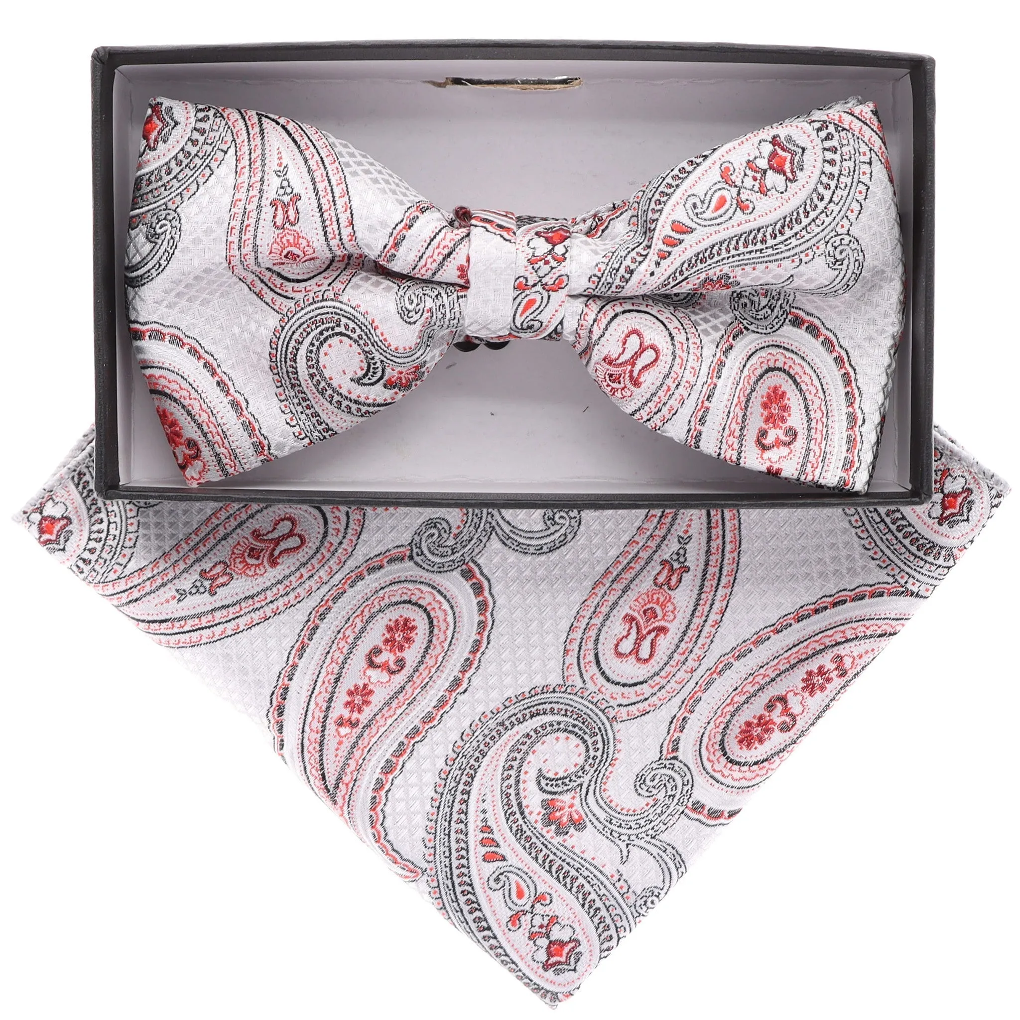 Vittorio Farina Men's Paisley Design Satin Bow Tie & Pocket Square in Gift Box