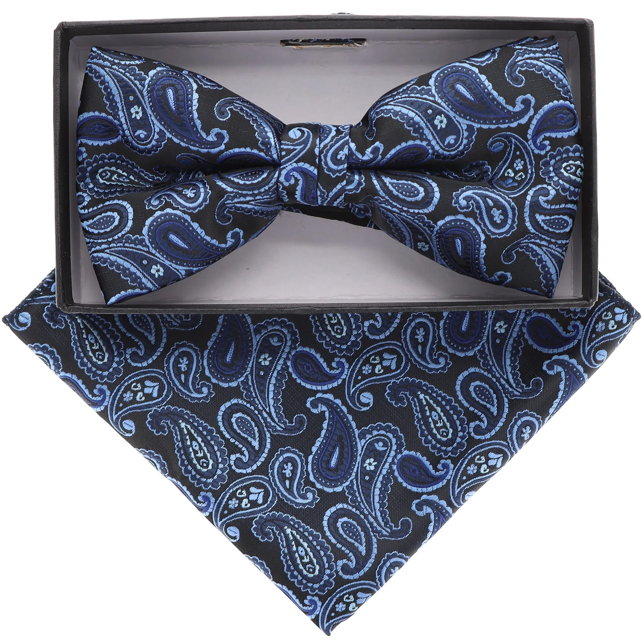 Vittorio Farina Men's Paisley Design Satin Bow Tie & Pocket Square in Gift Box