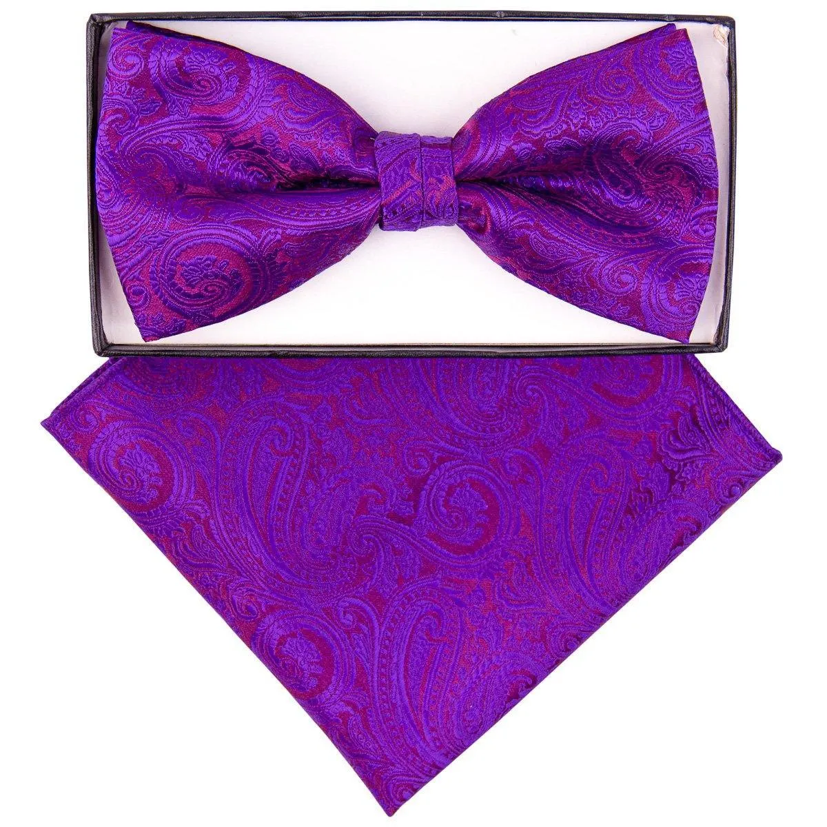 Vittorio Farina Men's Paisley Design Satin Bow Tie & Pocket Square in Gift Box