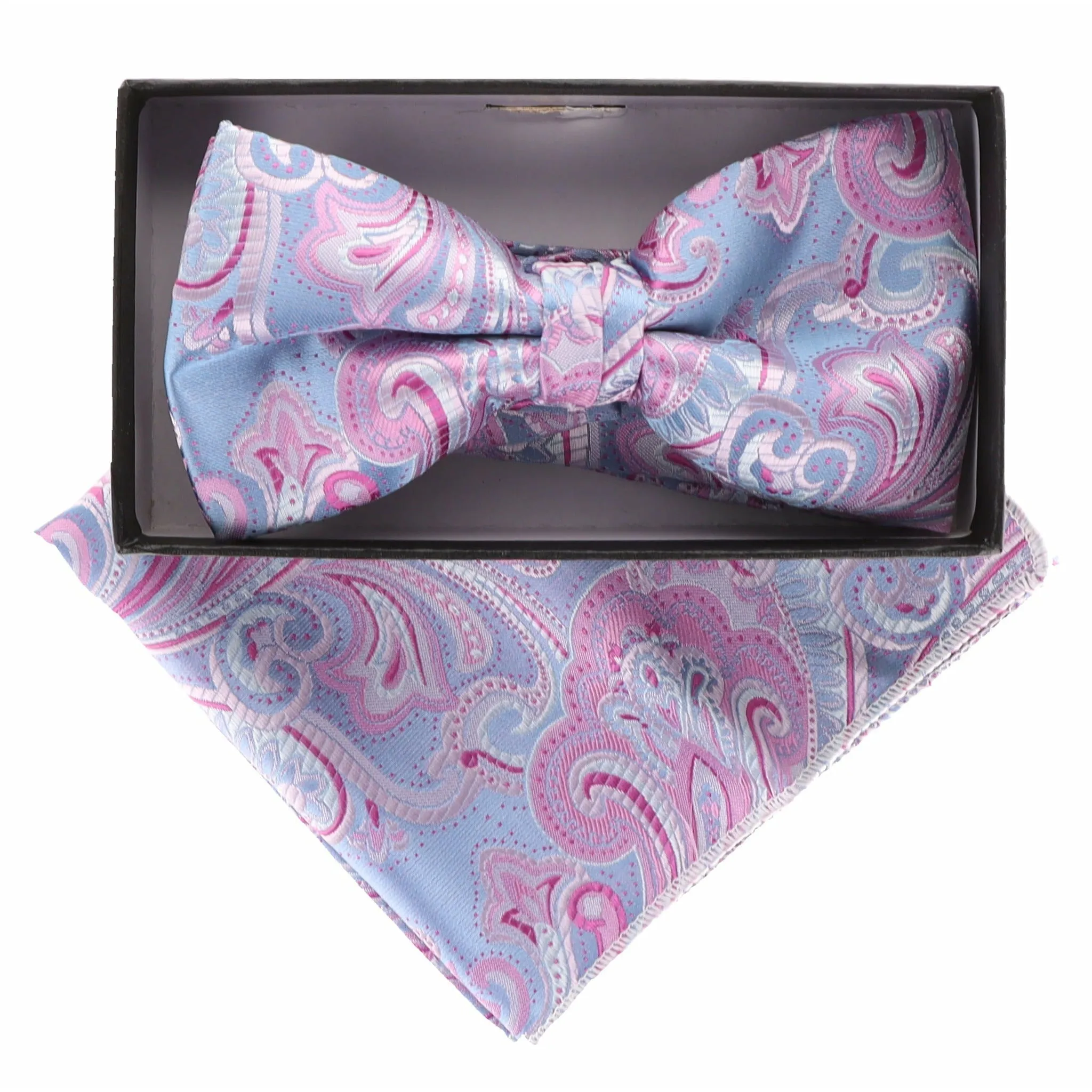 Vittorio Farina Men's Paisley Design Satin Bow Tie & Pocket Square in Gift Box