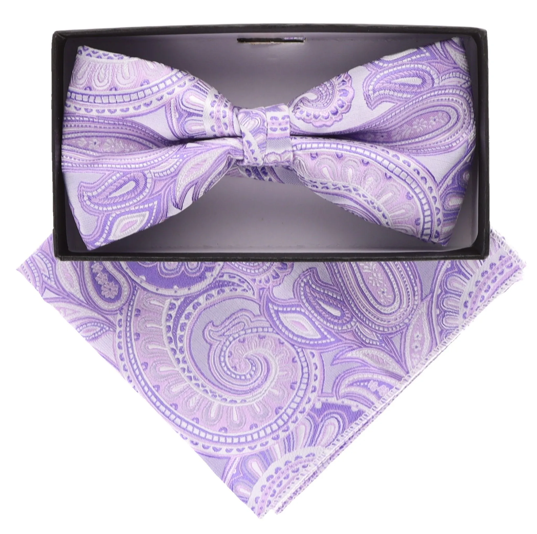 Vittorio Farina Men's Paisley Design Satin Bow Tie & Pocket Square in Gift Box