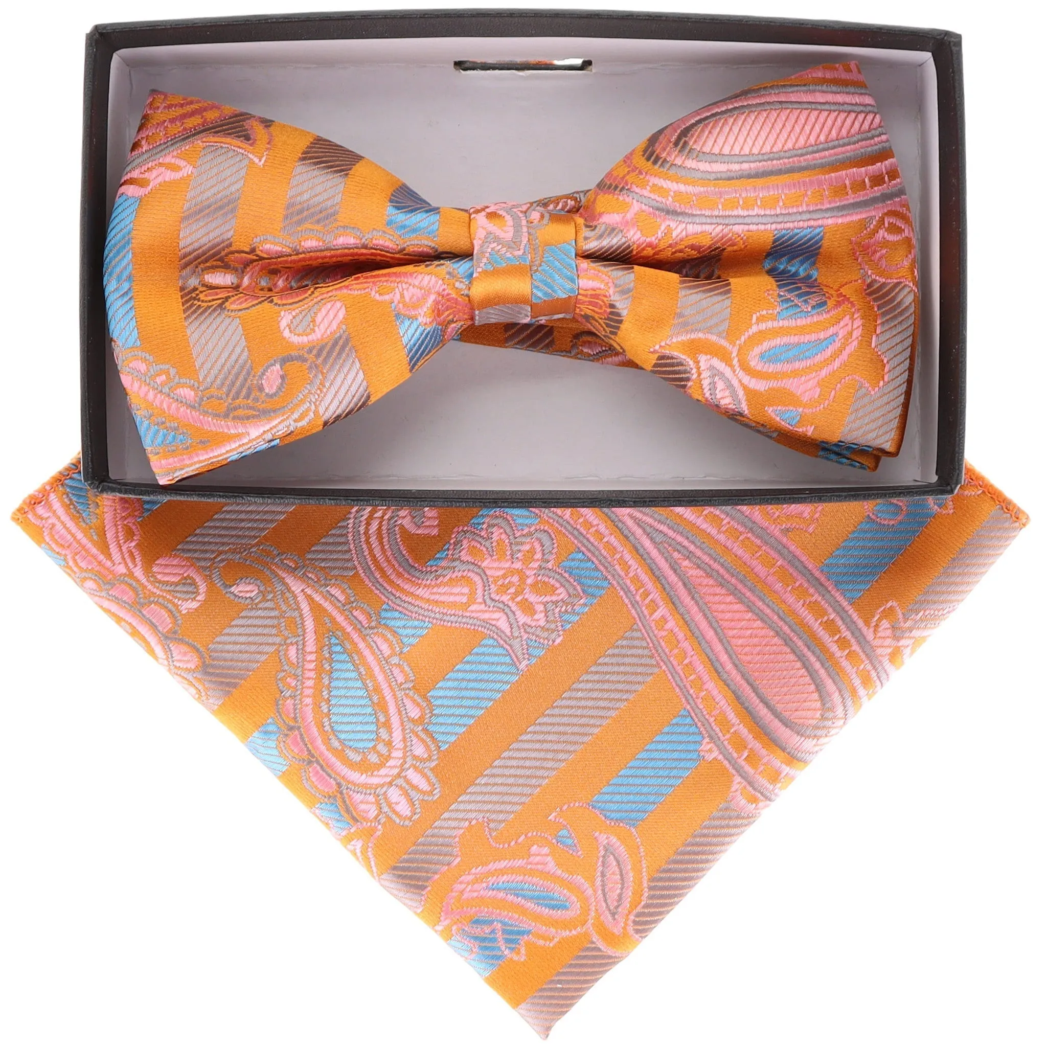 Vittorio Farina Men's Paisley Design Satin Bow Tie & Pocket Square in Gift Box