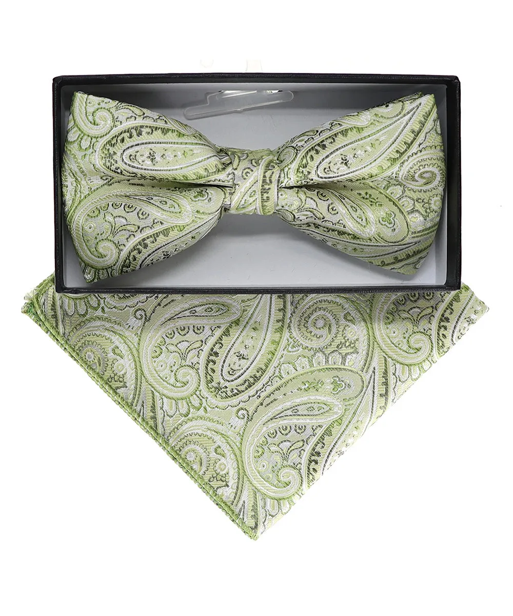 Vittorio Farina Men's Paisley Design Satin Bow Tie & Pocket Square in Gift Box