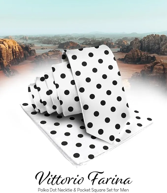 Vittorio Farina Men's Polka Dot Satin Necktie & Pocket Square in Gift Box