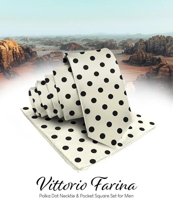 Vittorio Farina Men's Polka Dot Satin Necktie & Pocket Square in Gift Box