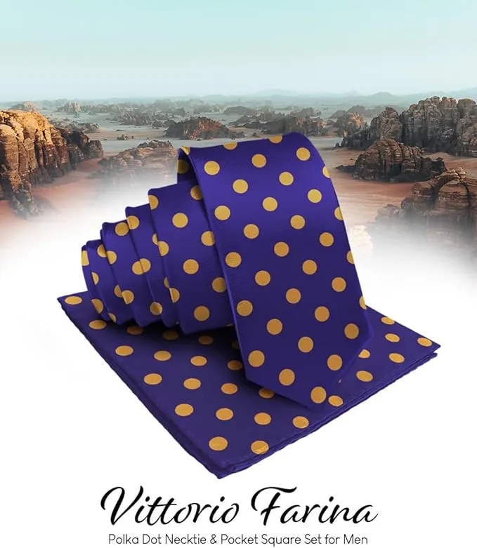 Vittorio Farina Men's Polka Dot Satin Necktie & Pocket Square in Gift Box