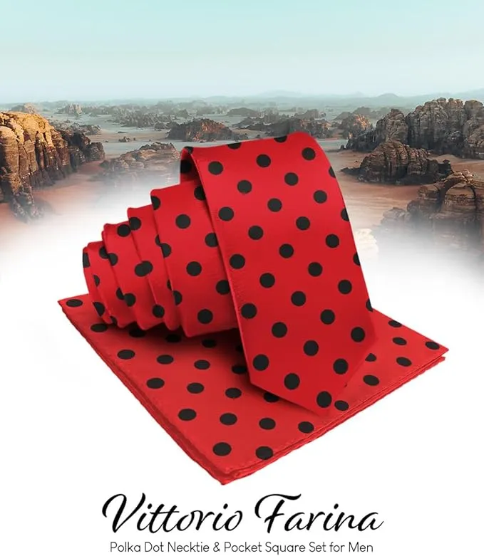 Vittorio Farina Men's Polka Dot Satin Necktie & Pocket Square in Gift Box