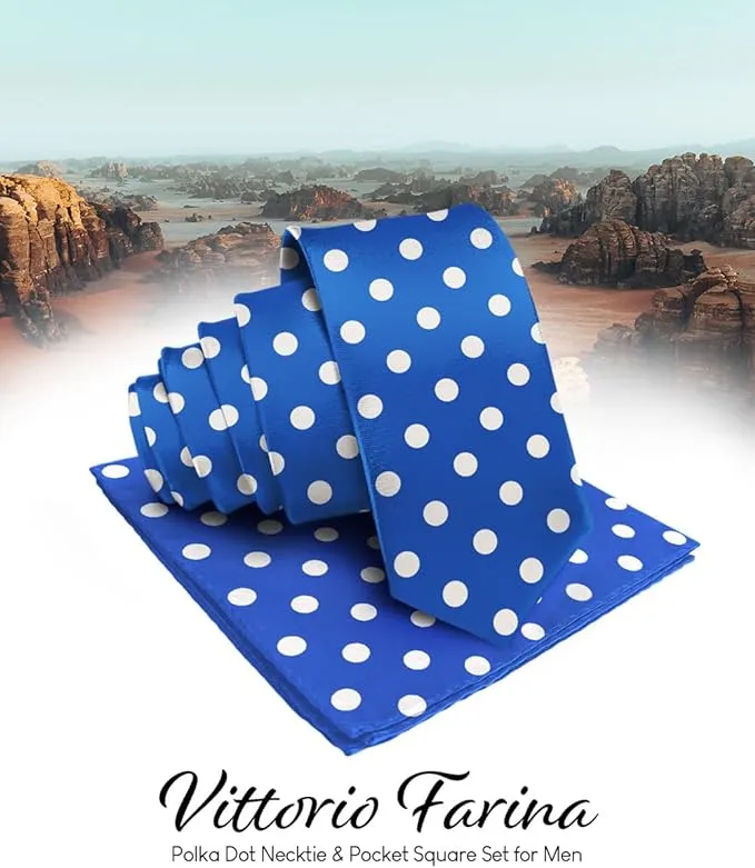 Vittorio Farina Men's Polka Dot Satin Necktie & Pocket Square in Gift Box