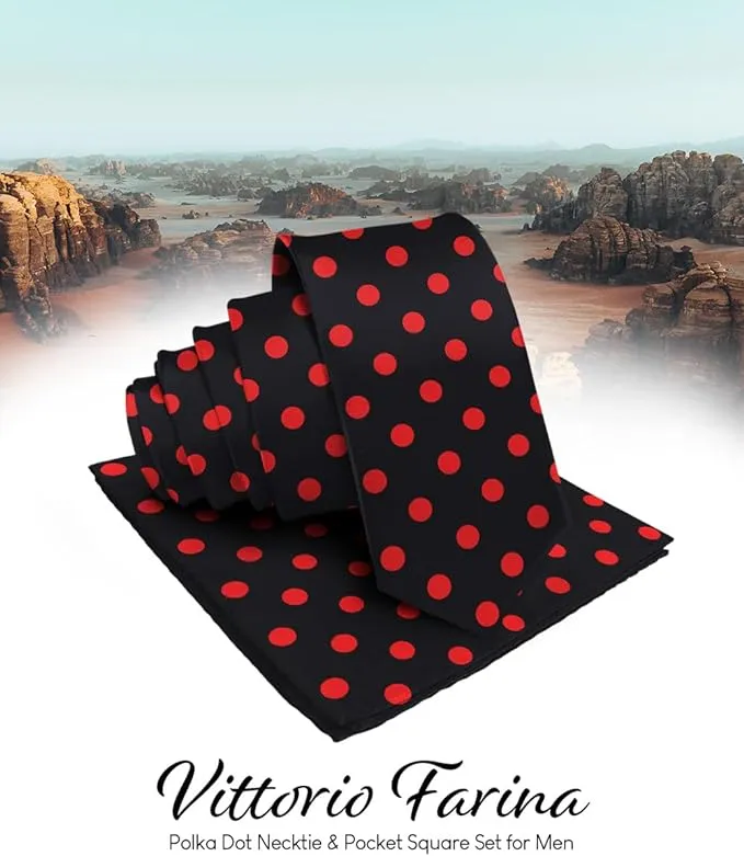 Vittorio Farina Men's Polka Dot Satin Necktie & Pocket Square in Gift Box