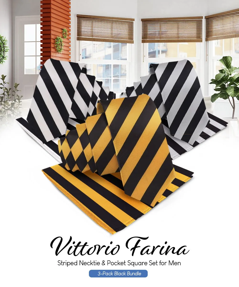 Vittorio Farina Men's Striped Satin Necktie & Pocket Square (Multipack)