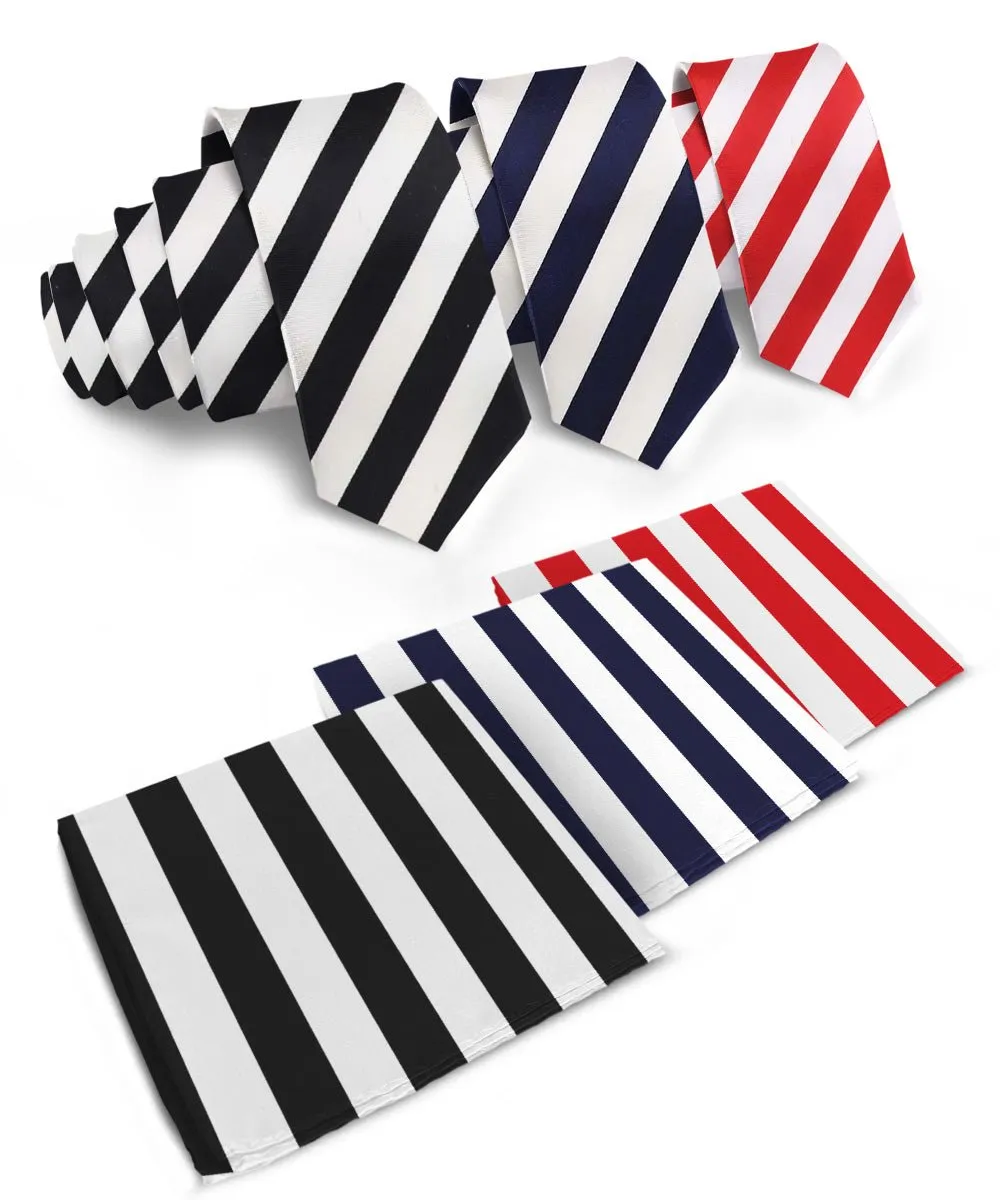 Vittorio Farina Men's Striped Satin Necktie & Pocket Square (Multipack)