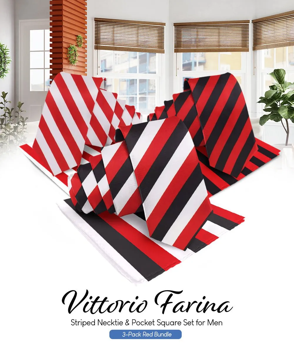 Vittorio Farina Men's Striped Satin Necktie & Pocket Square (Multipack)