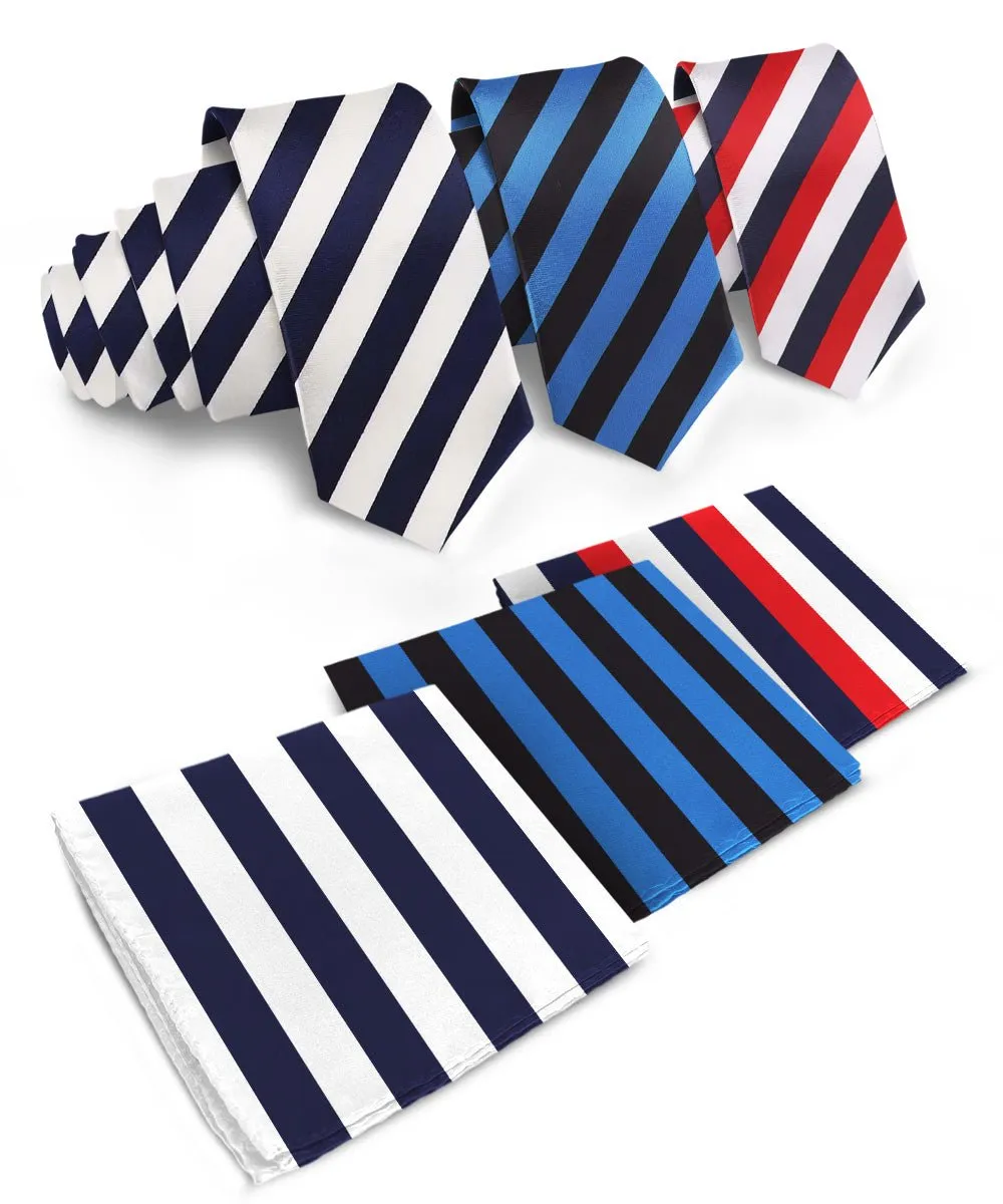 Vittorio Farina Men's Striped Satin Necktie & Pocket Square (Multipack)