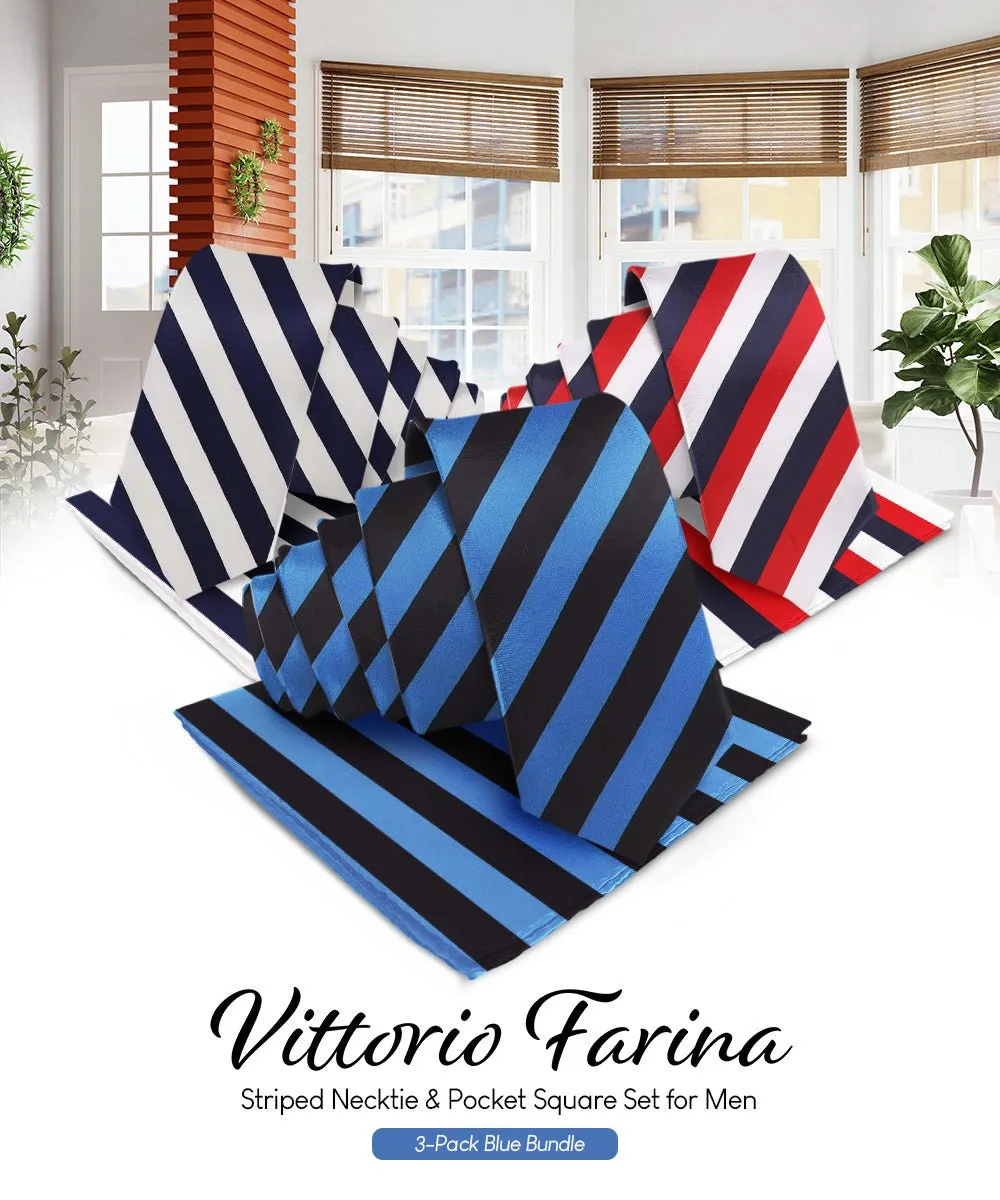 Vittorio Farina Men's Striped Satin Necktie & Pocket Square (Multipack)