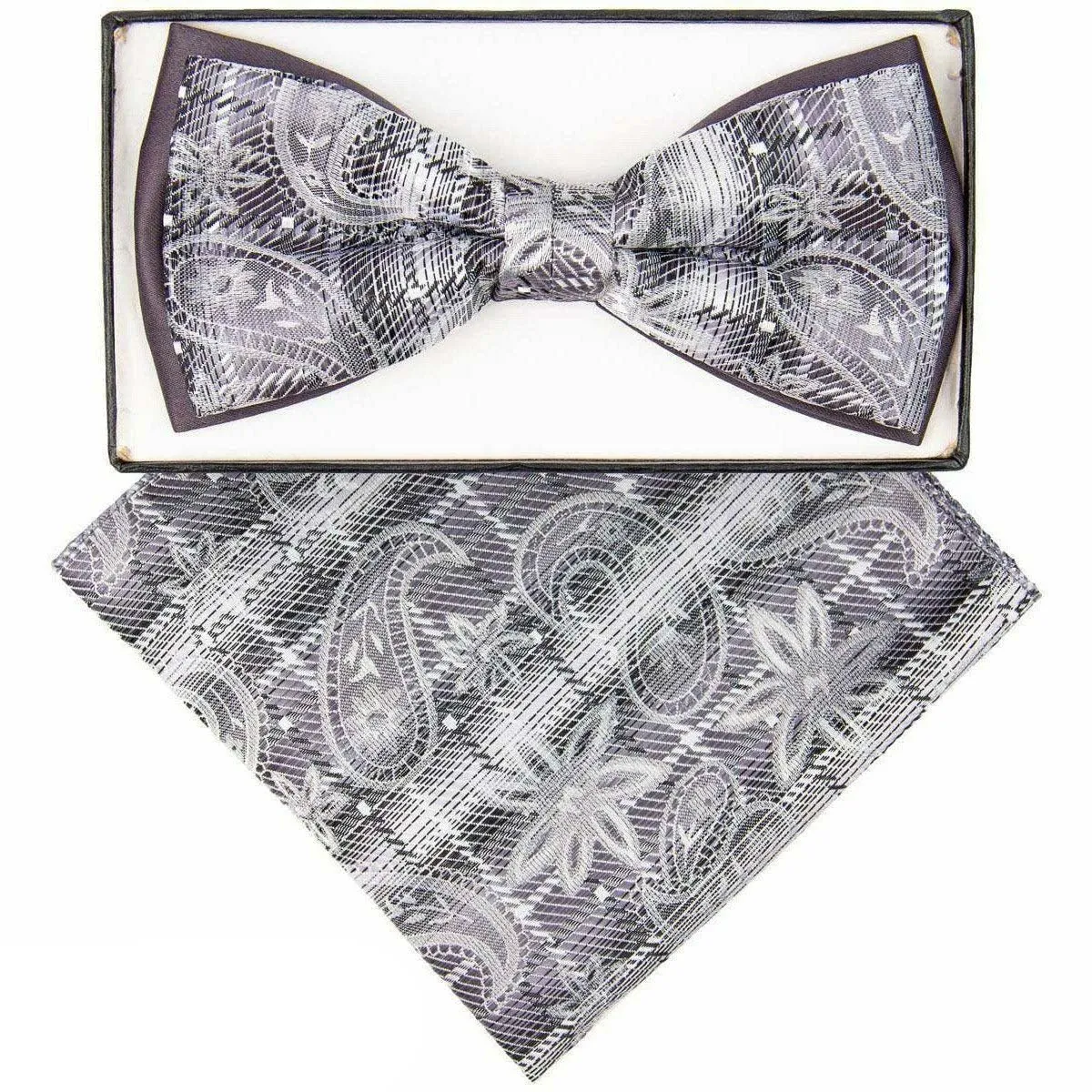 Vittorio Farina Men's Two Tone Design Bow Tie & Pocket Square in Gift Box