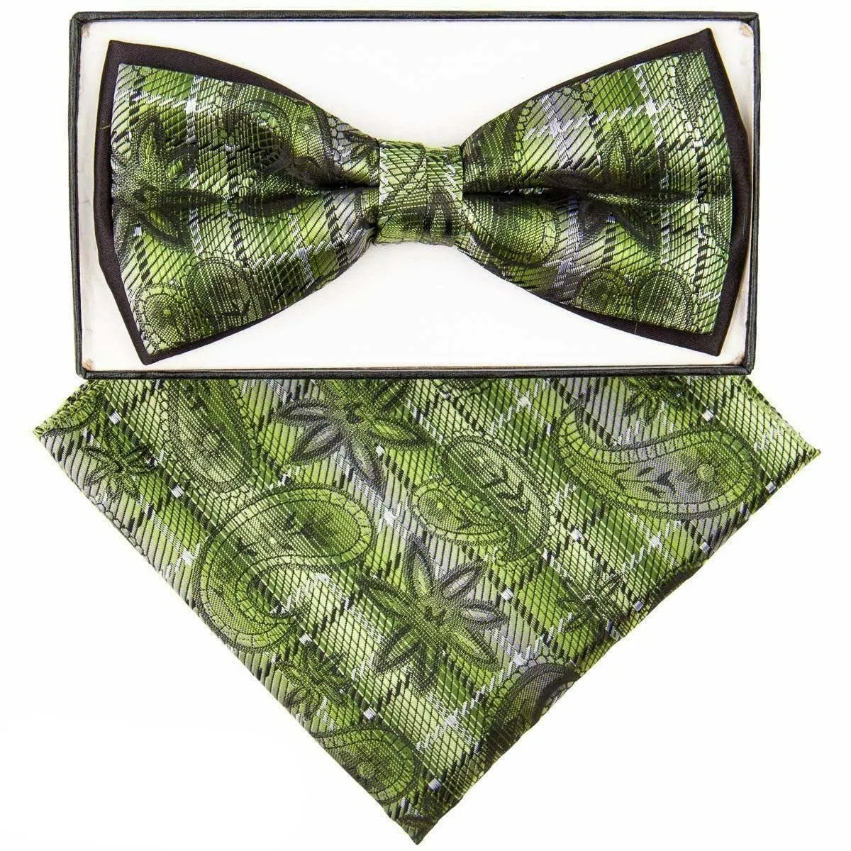 Vittorio Farina Men's Two Tone Design Bow Tie & Pocket Square in Gift Box