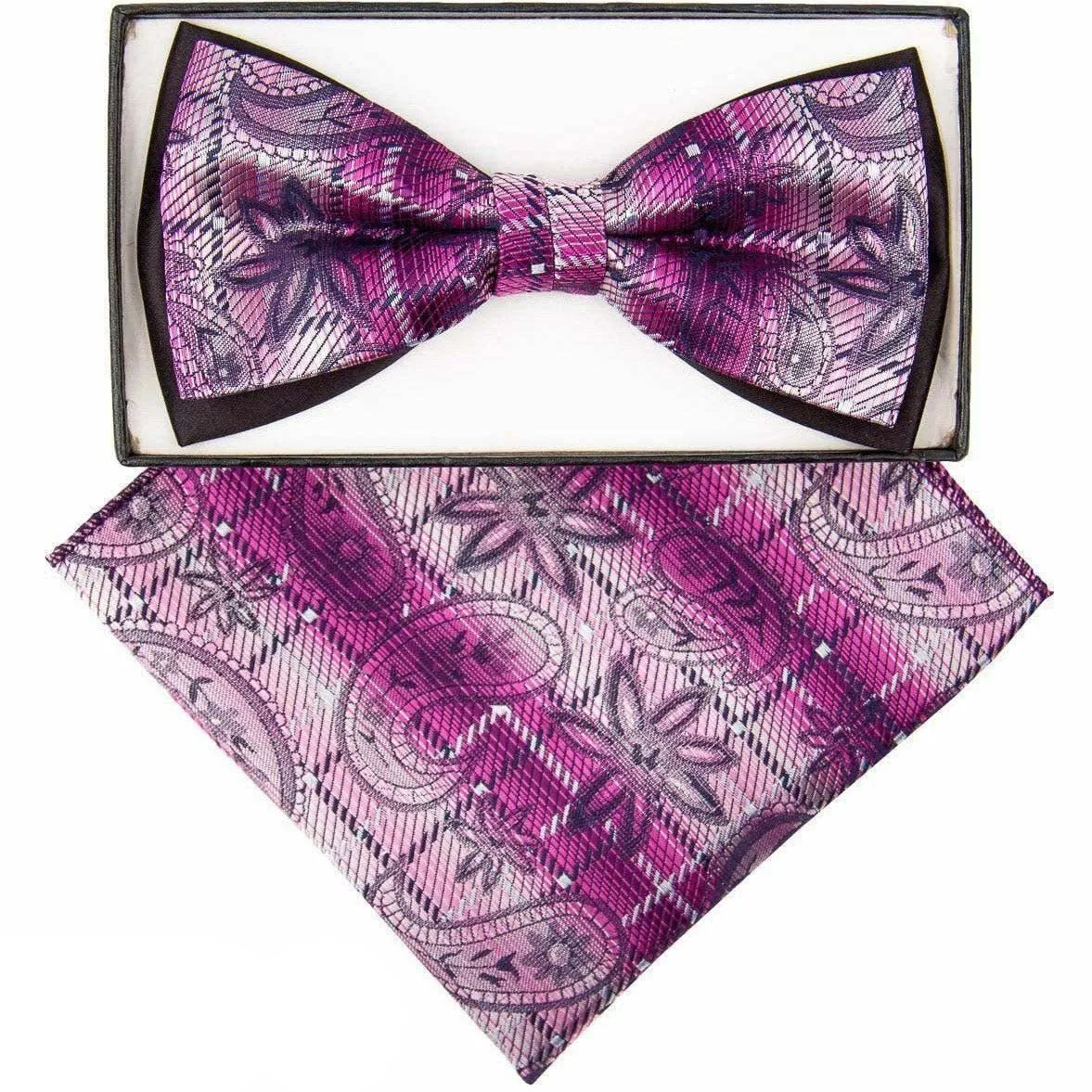 Vittorio Farina Men's Two Tone Design Bow Tie & Pocket Square in Gift Box