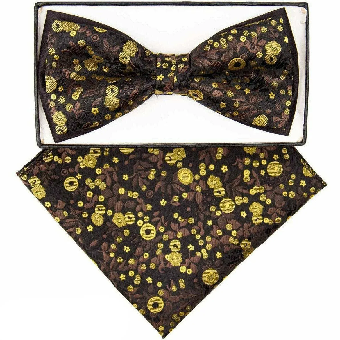 Vittorio Farina Men's Two Tone Design Bow Tie & Pocket Square in Gift Box