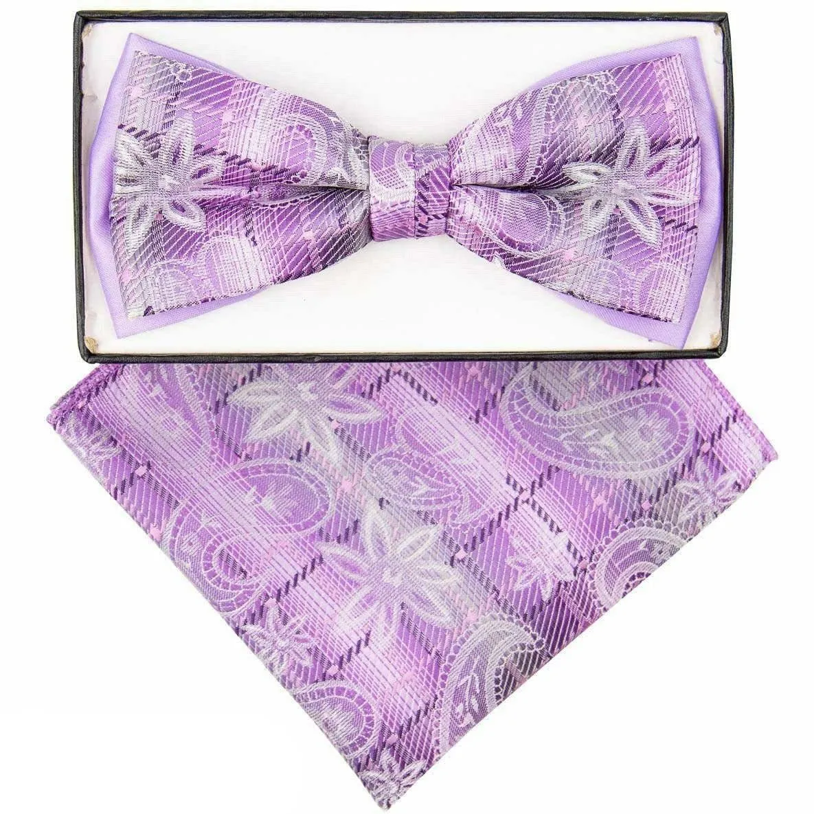 Vittorio Farina Men's Two Tone Design Bow Tie & Pocket Square in Gift Box