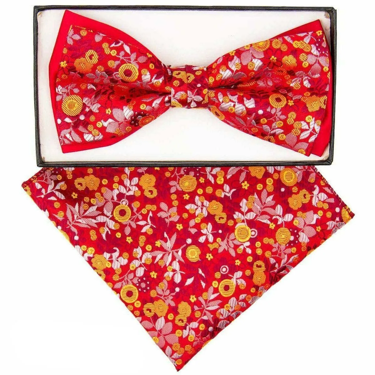 Vittorio Farina Men's Two Tone Design Bow Tie & Pocket Square in Gift Box