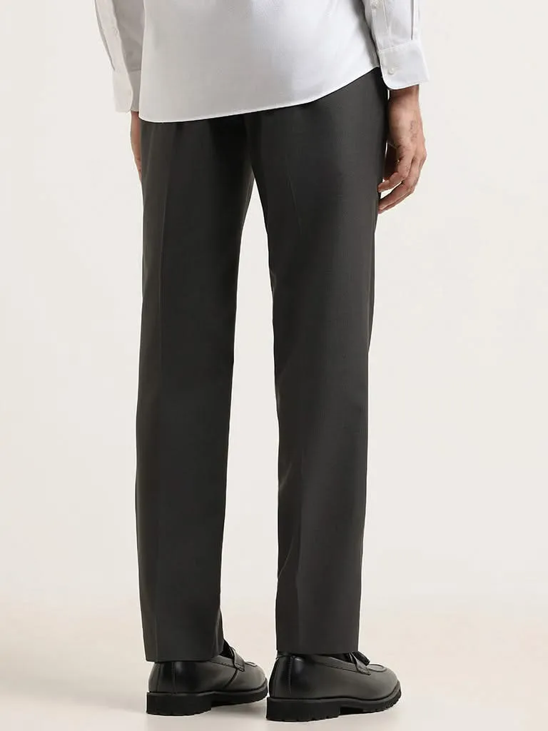 WES Formals Grey Self-Patterned Cotton Relaxed Fit Trousers