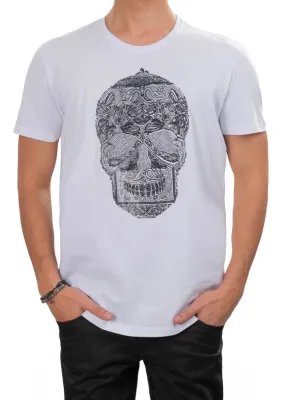 White Bandana Skull Rhinestone Tee