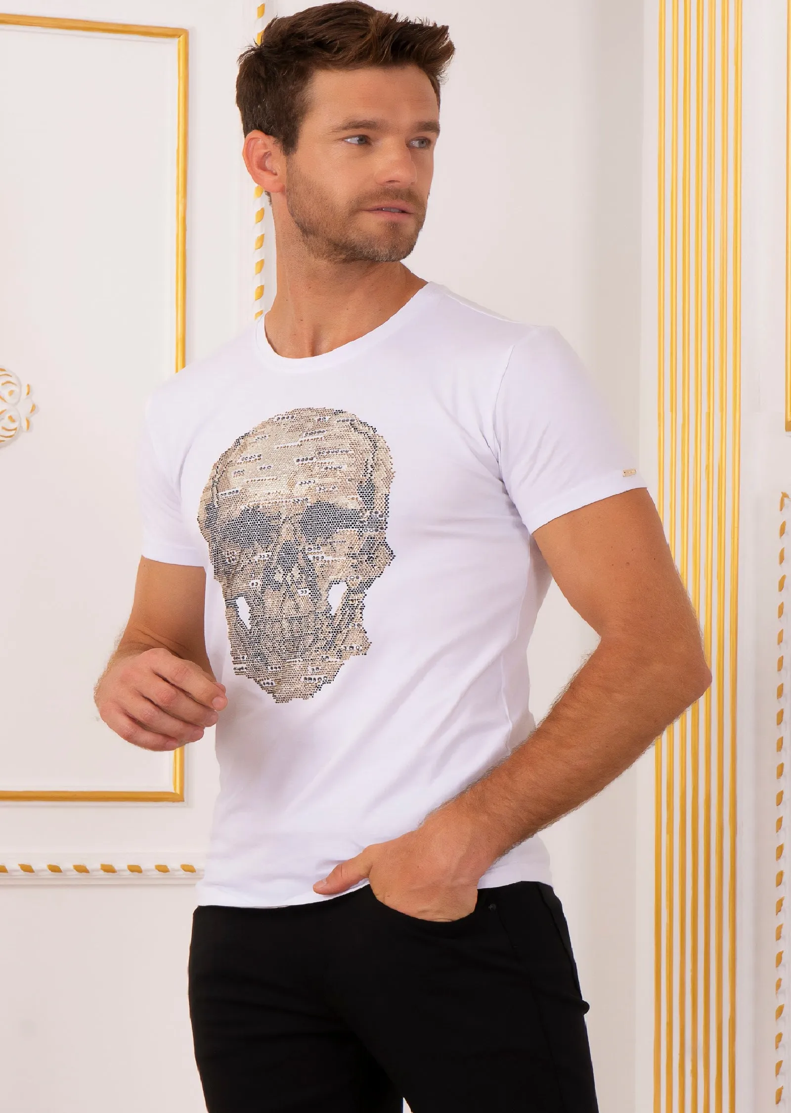 White Gold Skull Rhinestone Tee