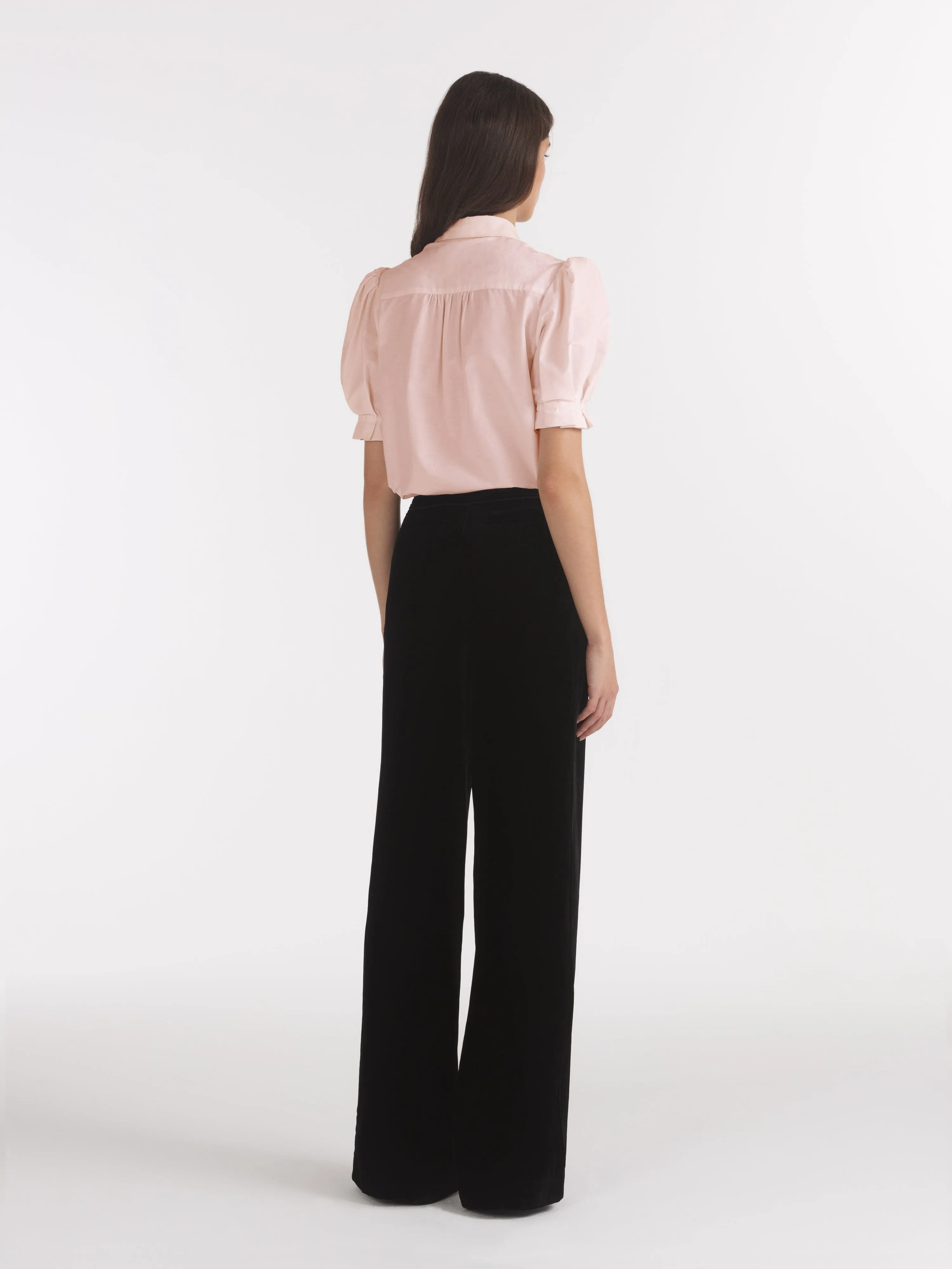 Wide Velvet Tailored Trouser in Black