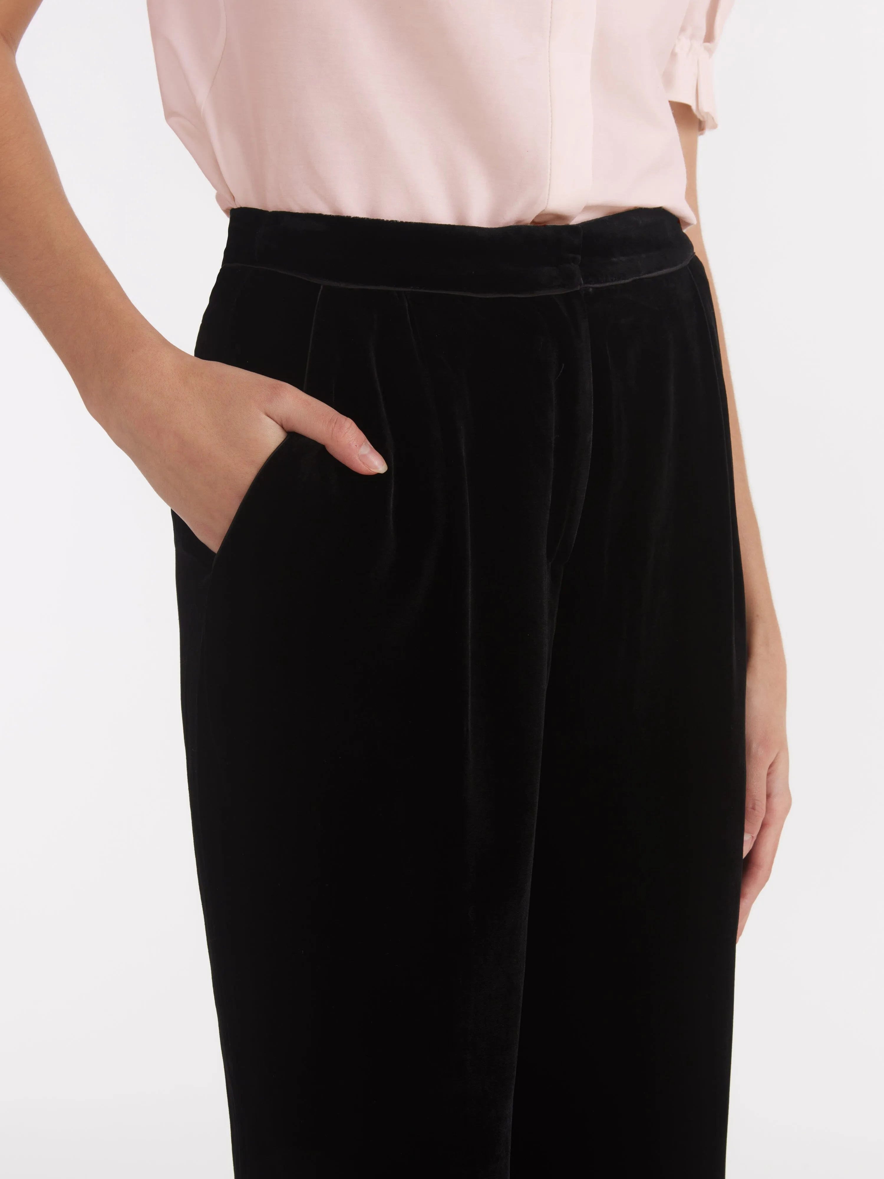 Wide Velvet Tailored Trouser in Black