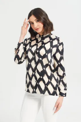 Women Beige And Black Printed Satin Shirt