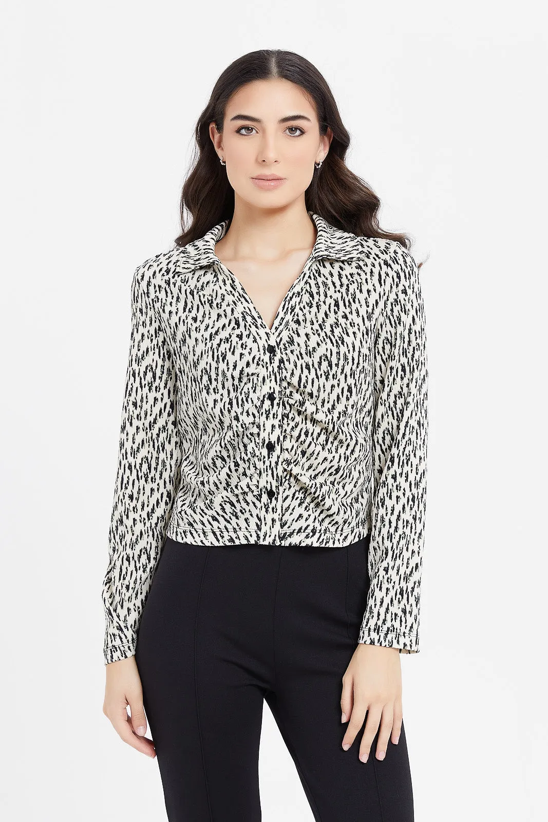 Women Black And White Printed Shirt