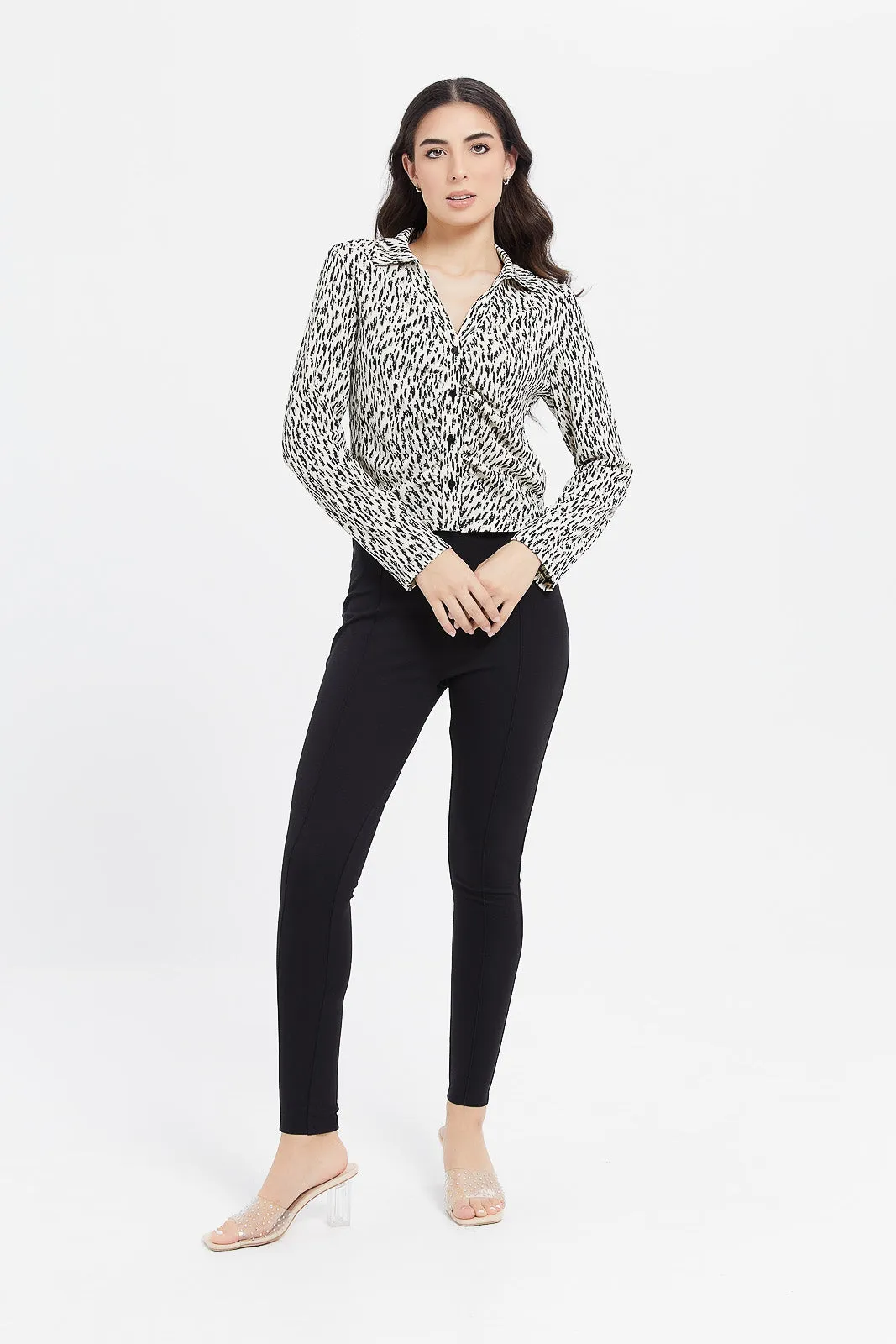 Women Black And White Printed Shirt