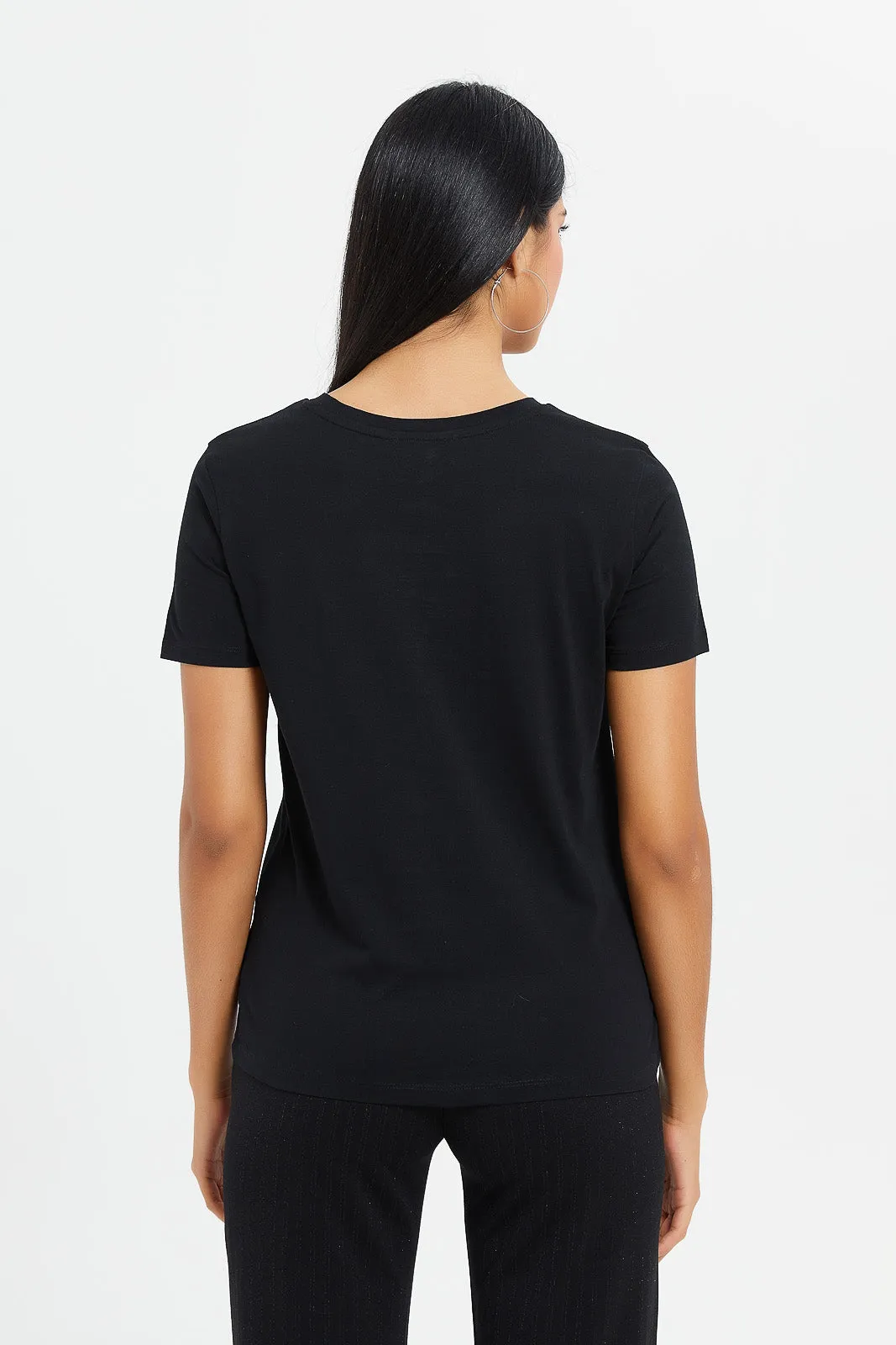 Women Black Sequin T-Shirt