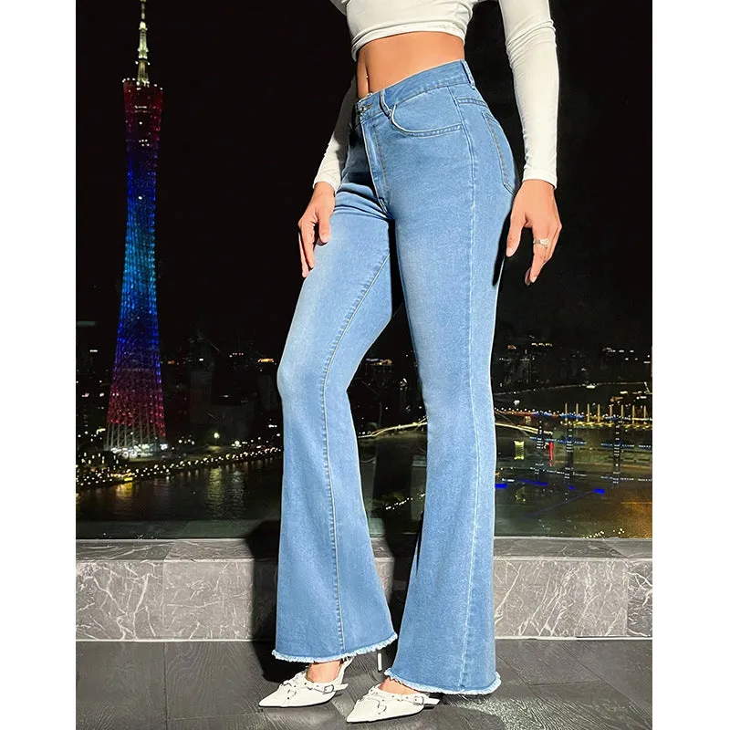 Women Clothing High Waist Casual Straight Denim Trousers