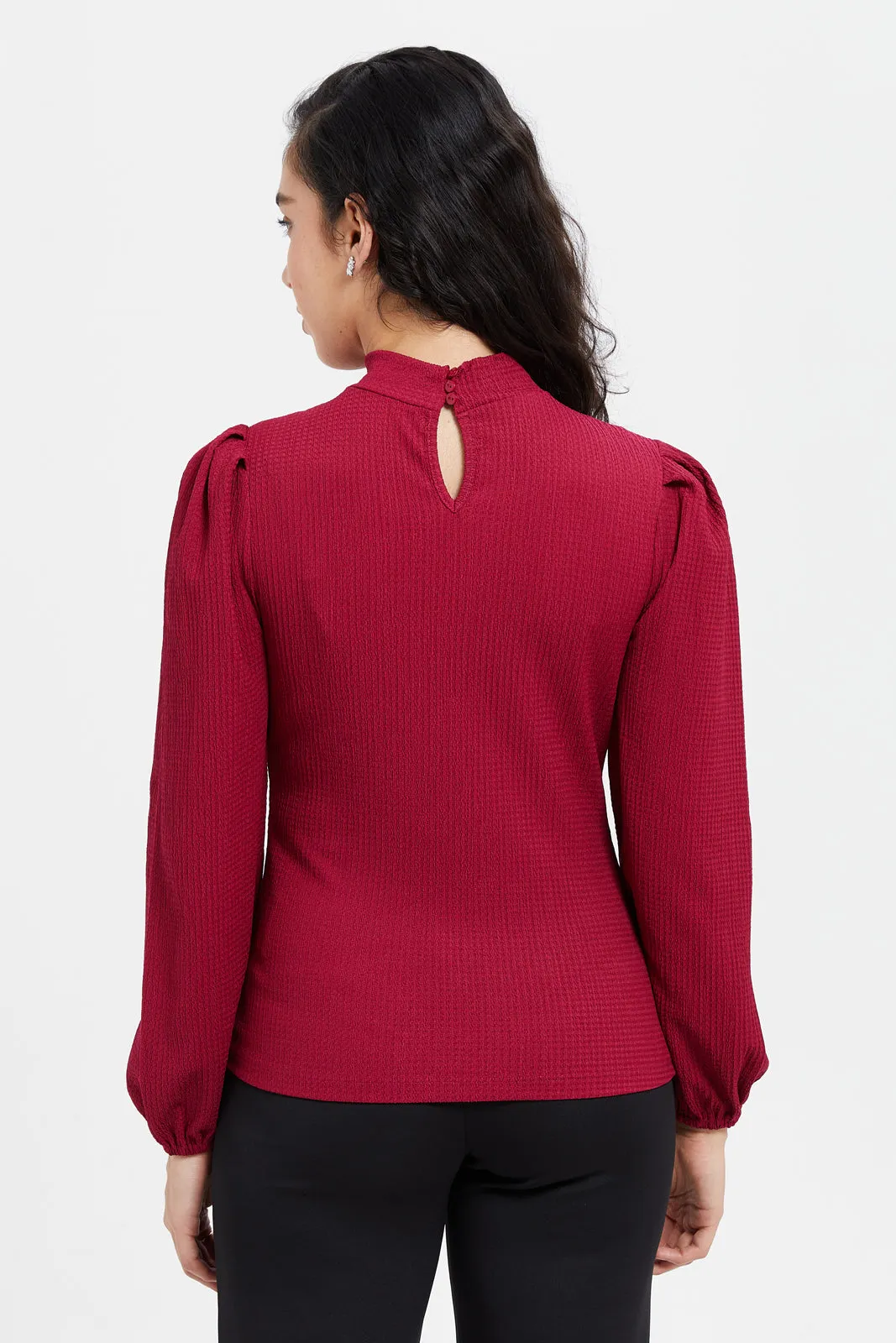 Women Fuchsia Turtle Neck Jersey Top