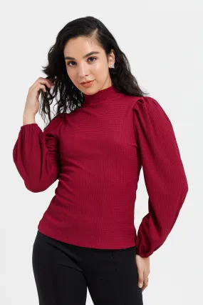 Women Fuchsia Turtle Neck Jersey Top